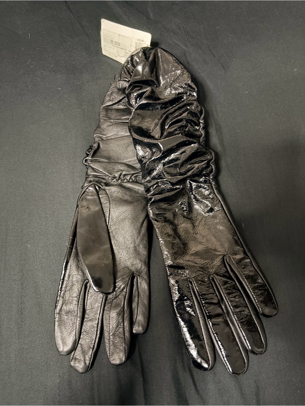 NWT Black Ruched Long Genuine Goat Leather Gloves